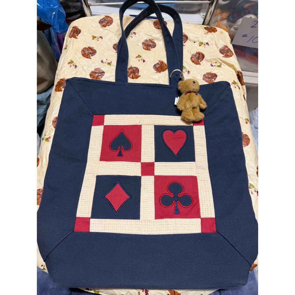 Vintage Boyds Collection Canvas Tote Bag Playing Card Suits Quilted Navy Blue